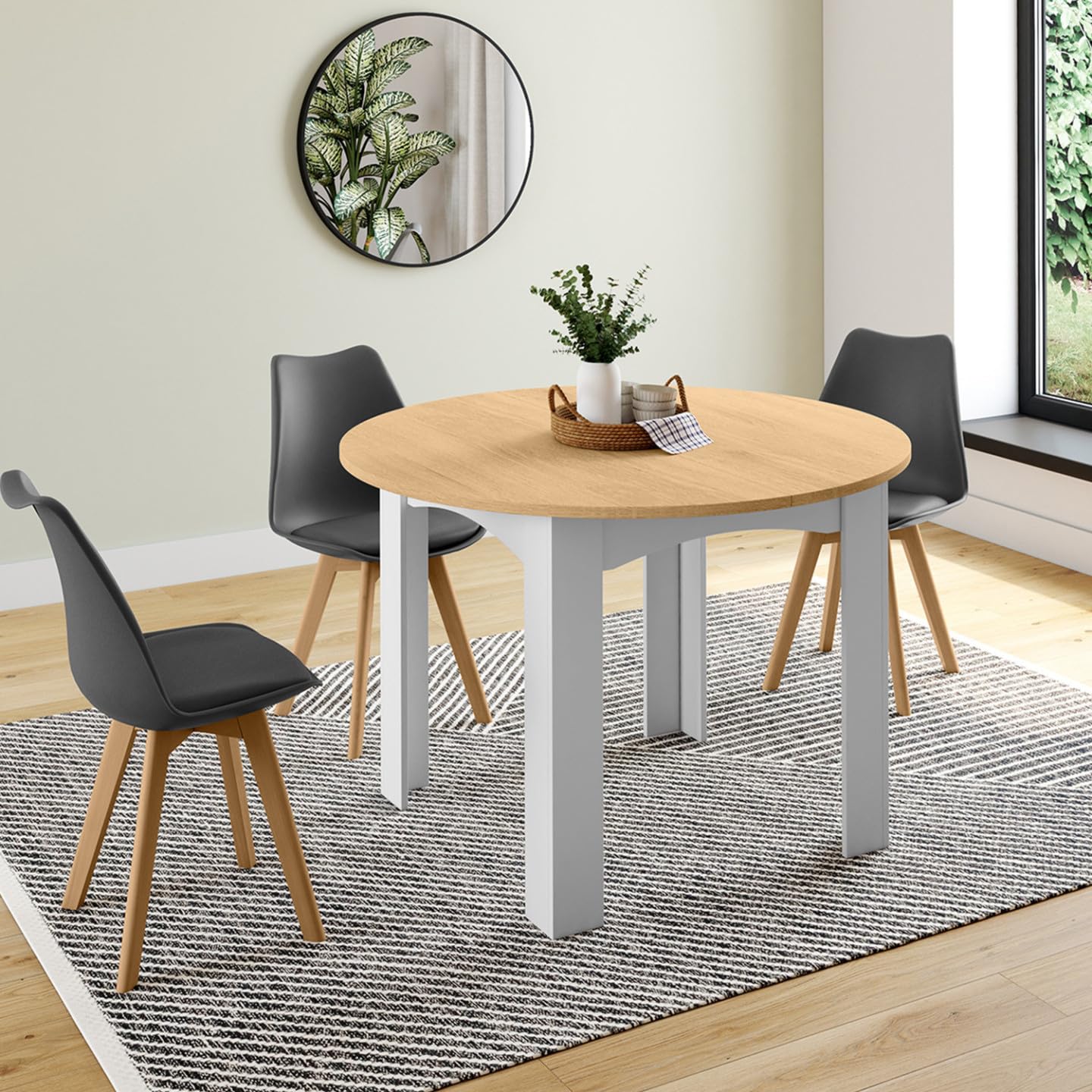 IDMarket - DONA tavolo da pranzo rotondo allungabile 4-8 persone piano faggio bianco 110-150 cm