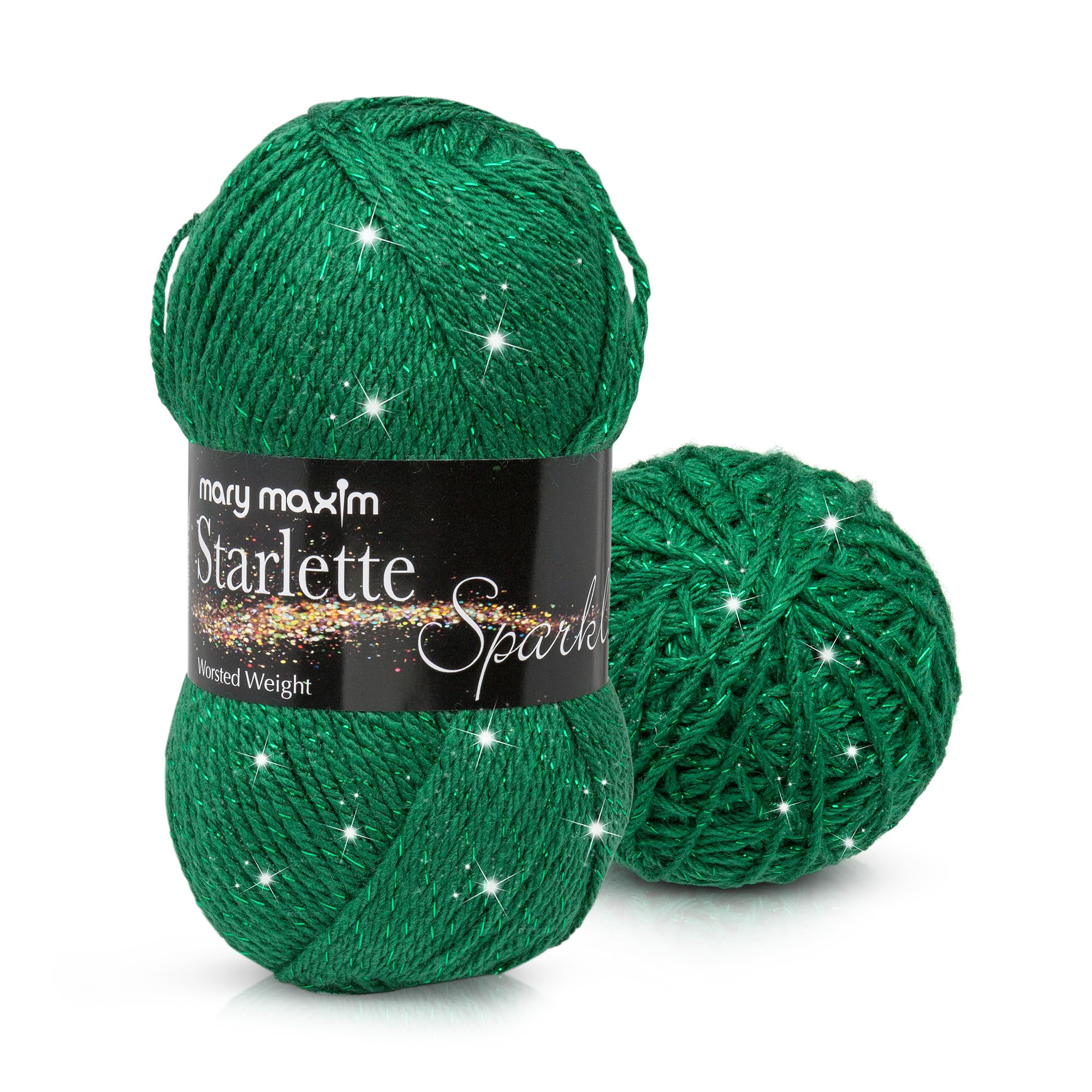 Mary Maxim Starlette Sparkle Yarn, 4 Medium Worsted Weight Green Yarn for Knitting and Crocheting, Acrylic Polyester Blend for Blankets, Clothing, and Decor, 196 Yards - Emerald Green