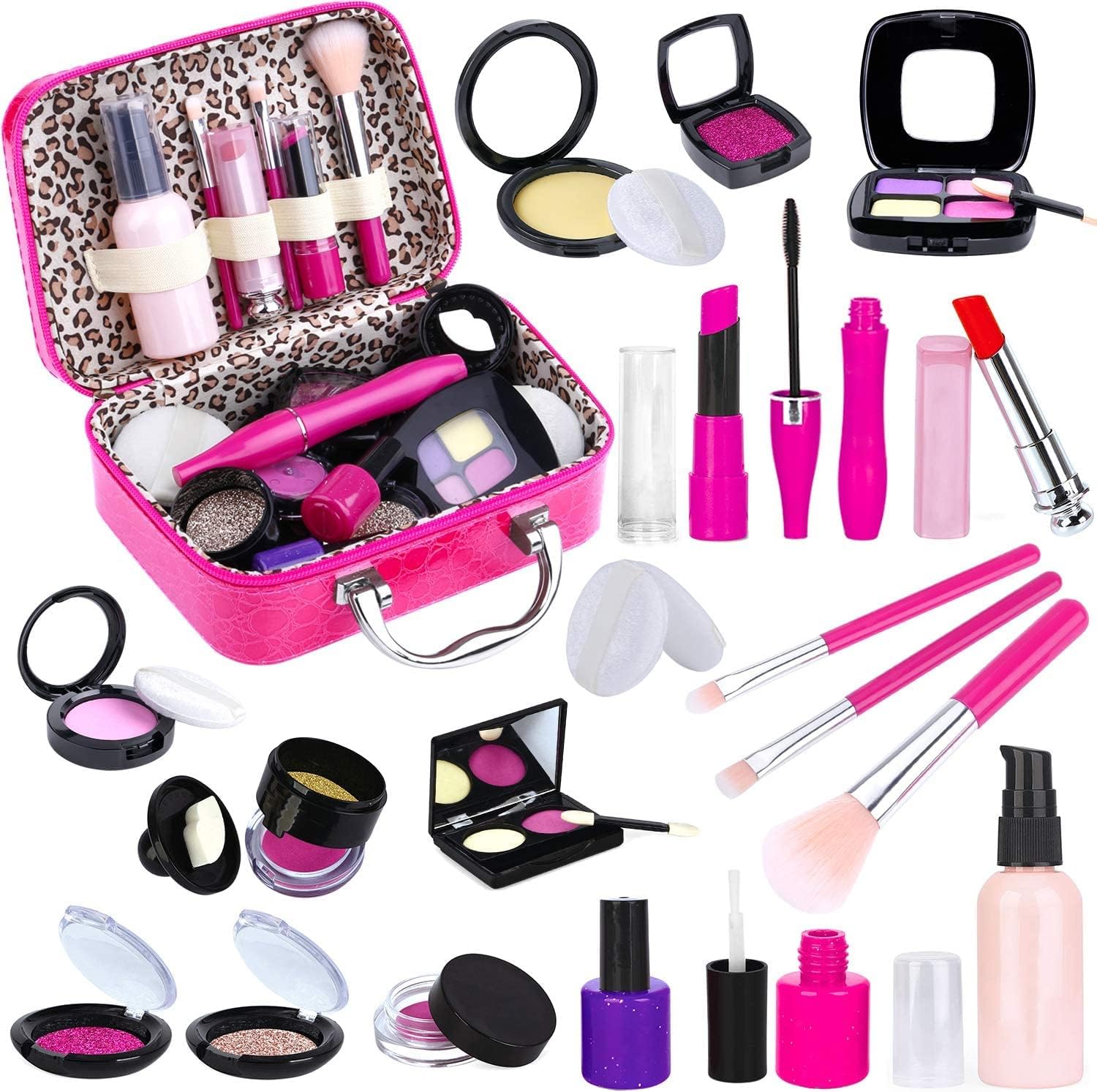 Pretend Play Makeup Kit for Girls, Kids Pretend Makeup Set with Cosmetic Bag for Birthday, Christmas