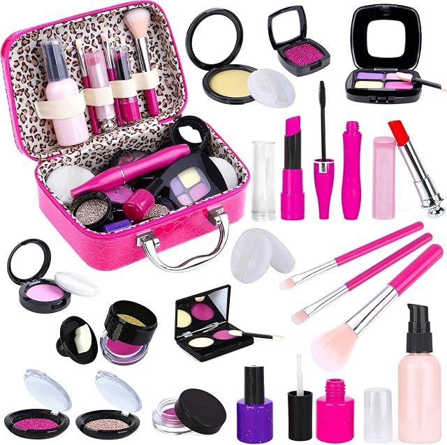 INNOCHEER Pretend Play Makeup Kit for Girls,Kids Pretend Play Makeup Sets, Girls Pretend Makeup Set with Cosmetic Bag for Birthday Christmas (Not Real Makeup)