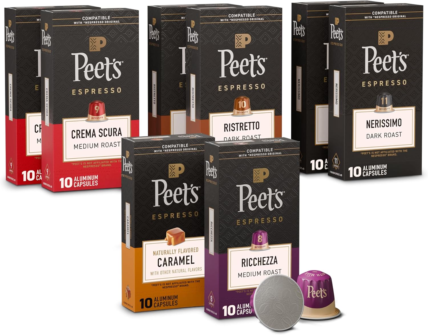 Peet's Coffee Espresso Capsules, Medium and Dark Roast Variety Pack, 80CT