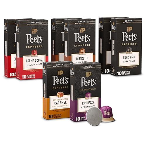 Peet's Coffee, paquete variado de cápsulas de espresso tostado oscuro, compatible con la máquina original Nespresso - intensidad 8-11, 80 unidades