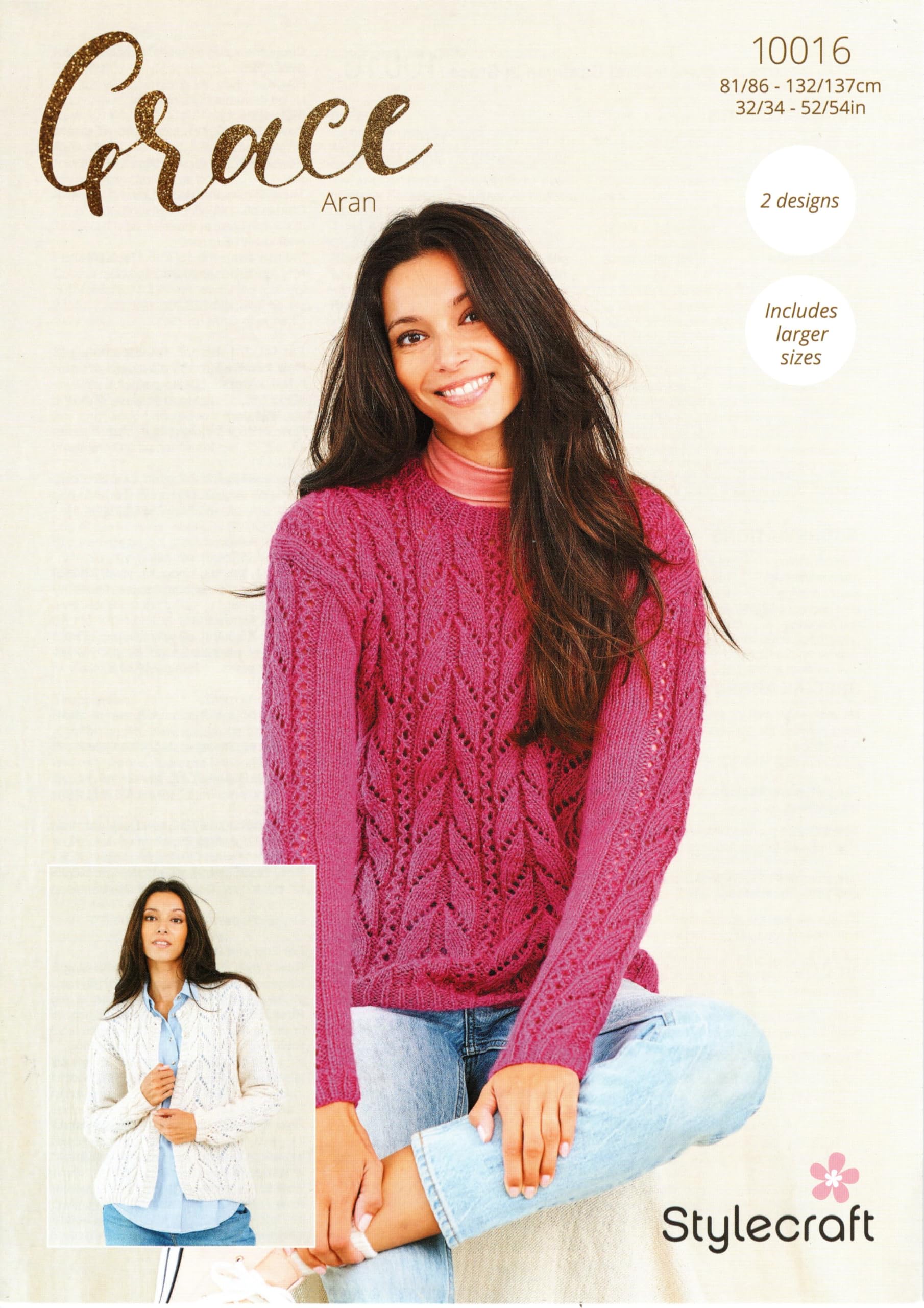 Stylecraft Grace Aran Knitting Pattern - 10016 Ladies Sweater & Cardigan