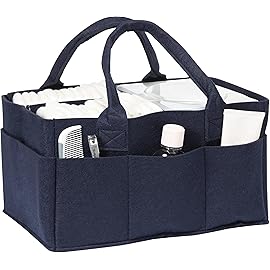 Sammy & Lou Diaper Caddy Organizer - Collapsible Tote Bag with Handles - Organizer for Diapers, Wipes & Baby Changing Supplies - Felt Storage Organizing Bin for Car, Desk, Nursery (Navy Blue)