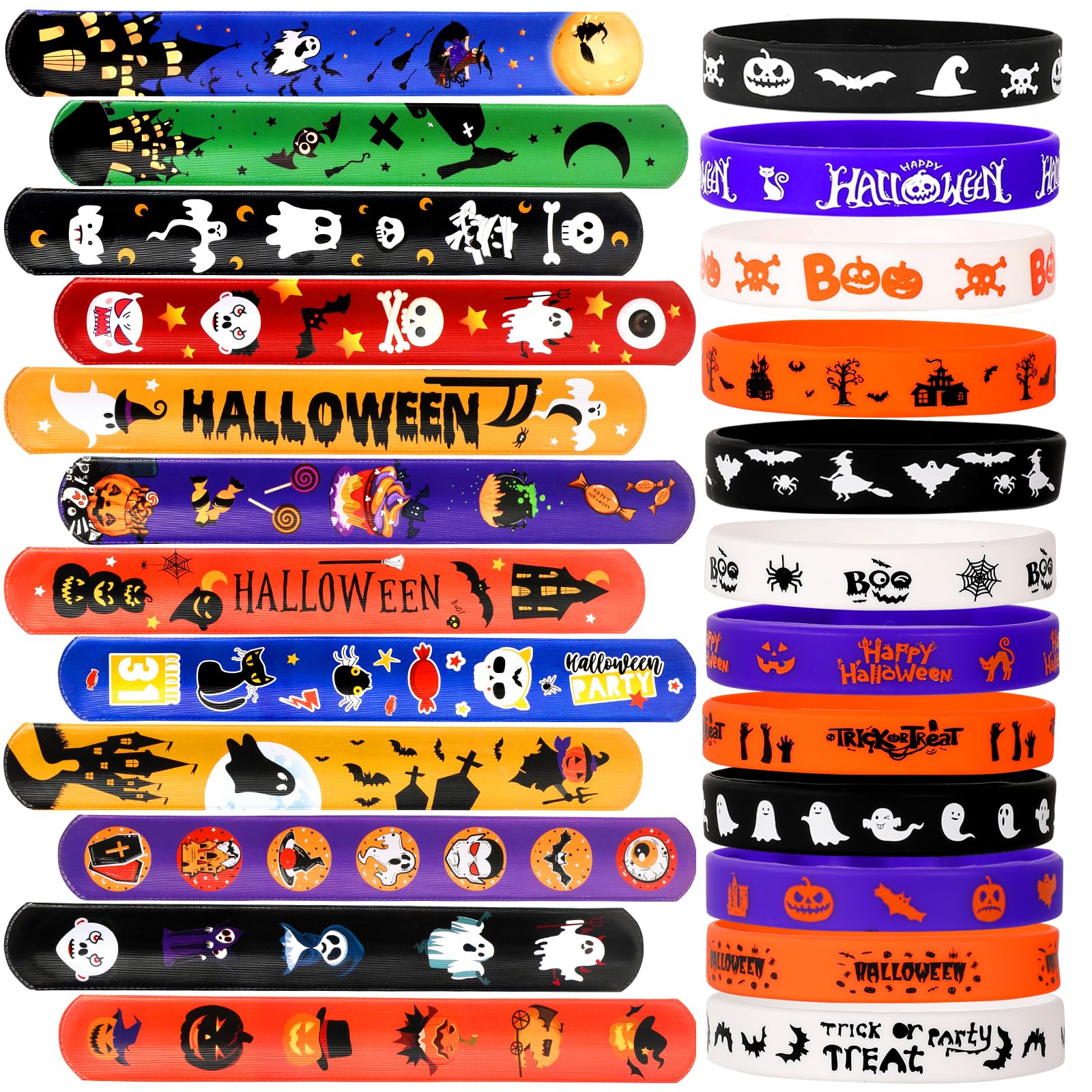 Garma 96Pcs Halloween Slap Bracelets Rubber Wristbands for Halloween Party favors, Kids Girls Boys Toddlers Halloween Gifts