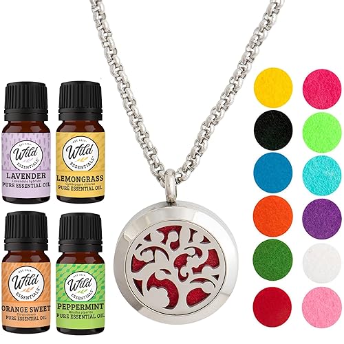Wild Essentials - Juego de difusor de aceite esencial de árbol de árbol de árbol con lavanda, citronela, menta, aceites de naranja, 12 almohadillas