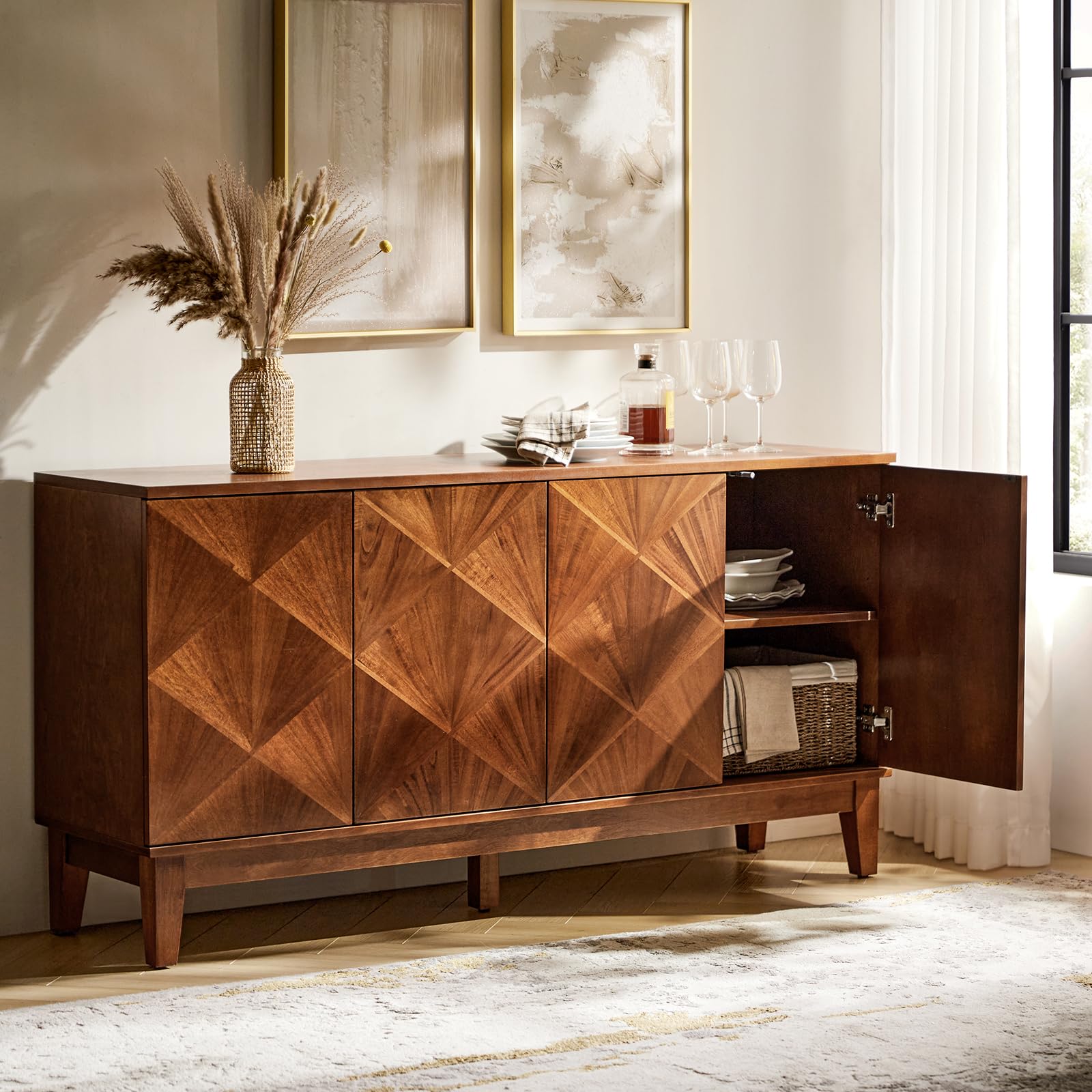 Mid Century Modern Walnut Console Cabinet