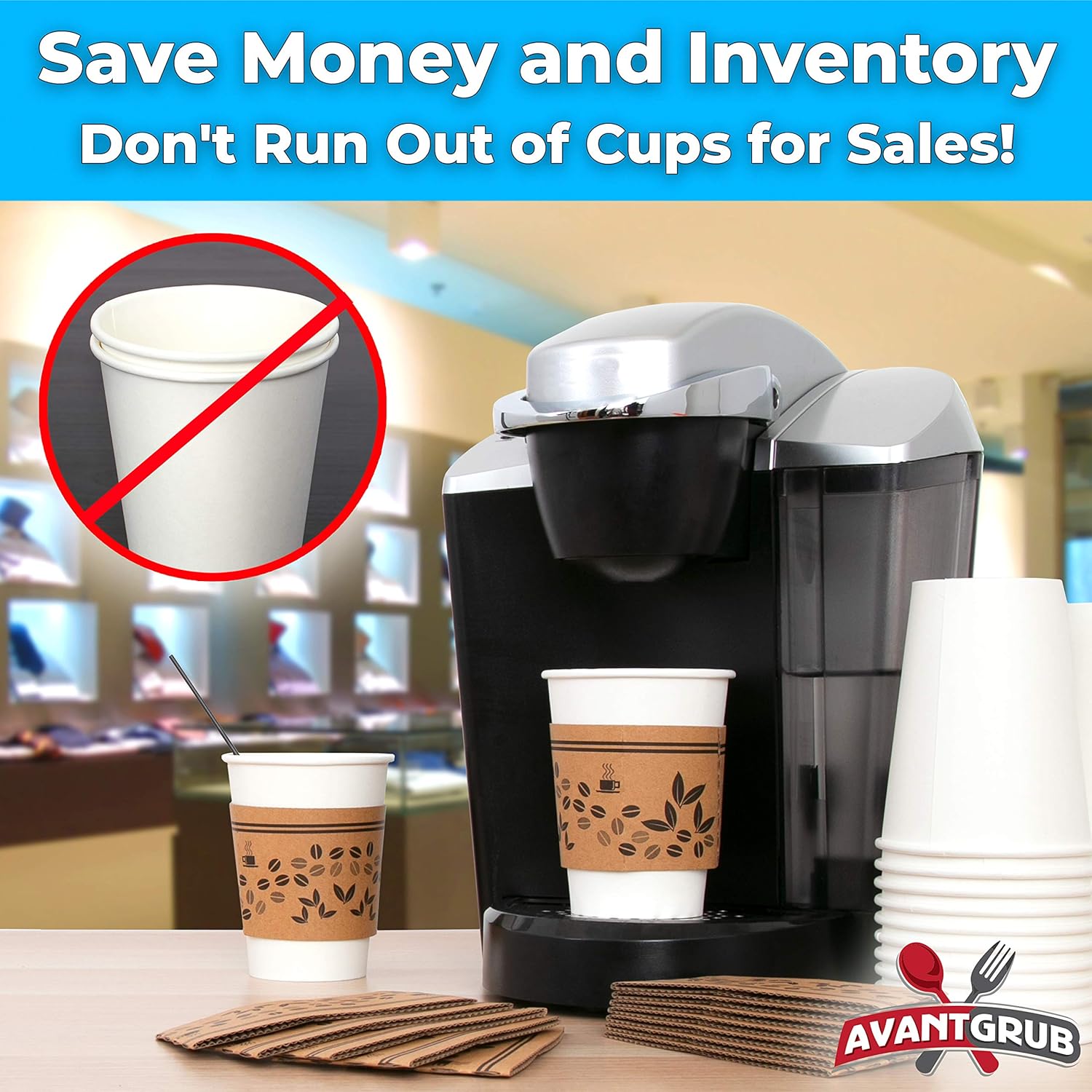 Versatile Recyclable Coffee Cup Sleeves 10-24oz 50pk. Eco-Friendly Disposable Cardboard Sleeve Insulated for Hot Drinks. Fits 10 12 16 20 24 Ounce Togo Paper Cups Perfect for Cafes, Shops, Office. - Image 2