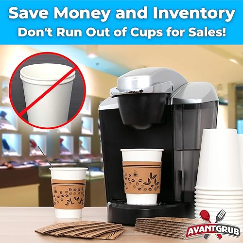 Miniatura 2 de Versátiles fundas para tazas de café corrugado reciclables de 10-24 onzas, 200 unidades. Funda de cartón ecológica aislada para bebidas calientes.