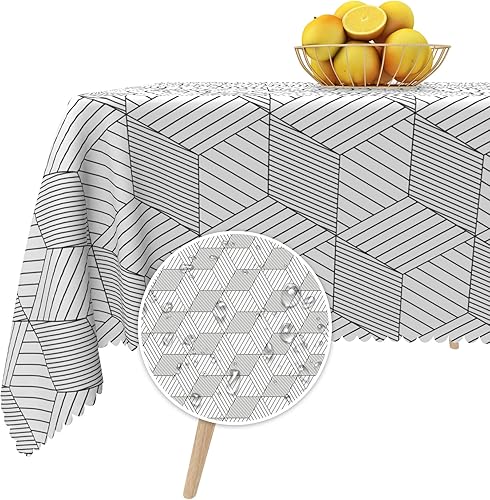 Manteles cuadrados a rayas geométricas color negro y blanco mantel pequeño impermeable al aire libre 3D para picnic fiestas al aire libre