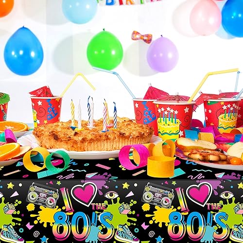 Miniatura 7 de Tegeme Paquete de 6 manteles de plástico para fiestas de los años 80, suministros de cumpleaños de los 80, decoración de hip hop de los 80,