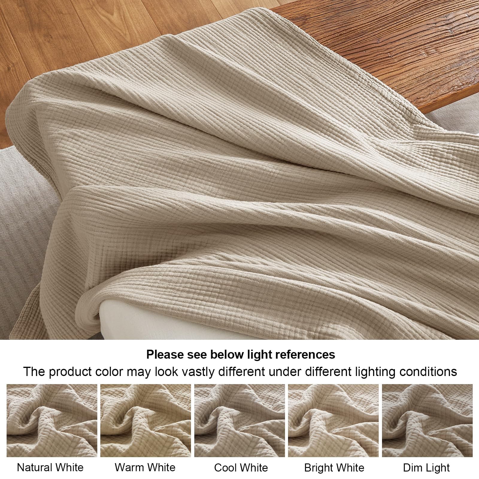 PHF Couverture en Mousseline 100% Coton pour lit Simple, 167,6 x 228,6 cm, légère et Respirante à 4 Couches, légère et Respirante pour l'été, literie en Gaze luxueusement Douce pour lit, Style