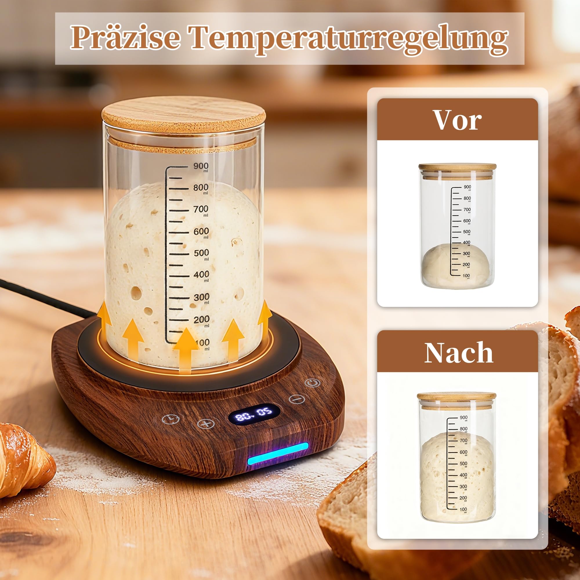 Sauerteig Starter Wärmer Thermostat Steuerung (21-49°C/70-120°F) 24-Stunden Einstellbarer Timer Sourdough Proofing Brot Backwärmer für Sauerteigfermentation & Haus Backen