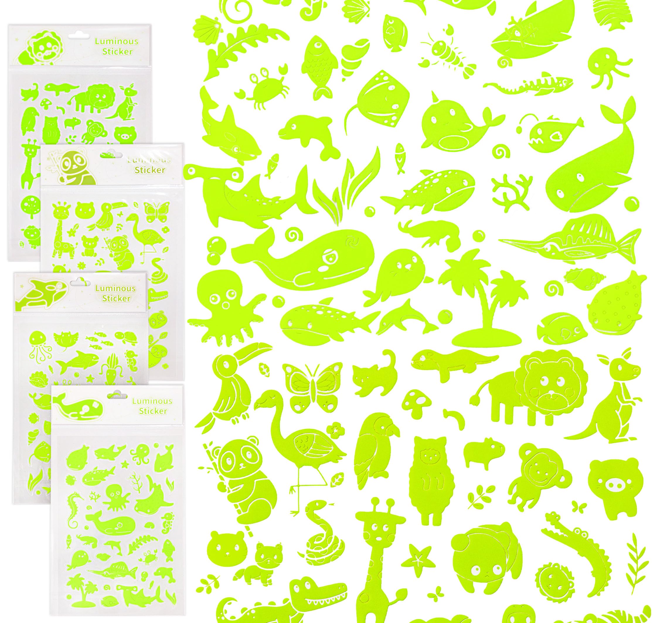 FunBlast Aquatic and Bird & Animal Theme Stickers Set – Set of 4 Pcs Glow in The Dark Stickers for Kids, 3D Sticker for Girls, Aesthetic Sticker, Self Adhesive Craft Stickers for Jorunal