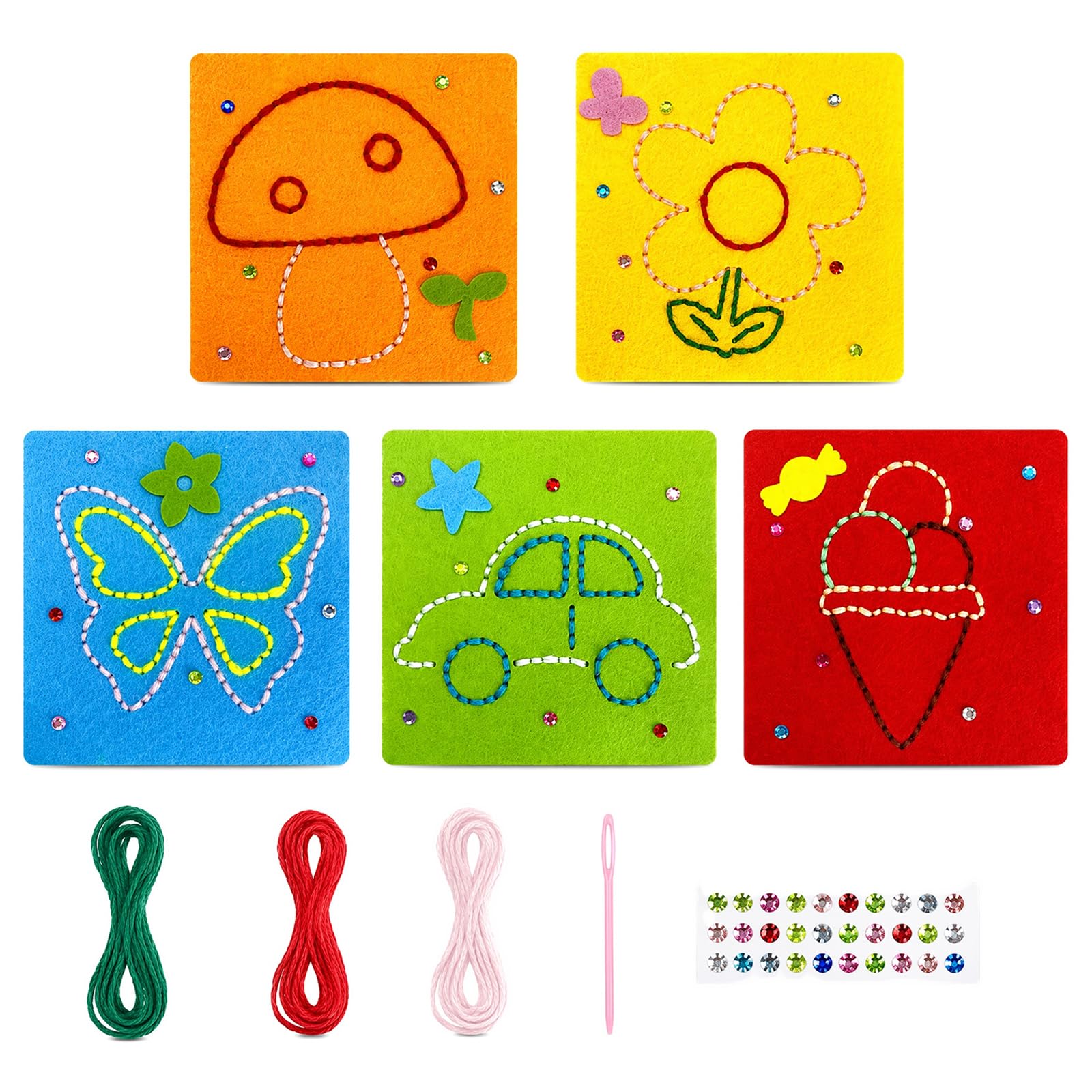 Dooaqiin 5 Pcs Kids Sewing Kit, First Felt Animal Sewing Crafts for Girls and Boys Age 3-12, Educational Beginners Art and Craft Set with Safety Needles, DIY Creative Handmade Gift for Children