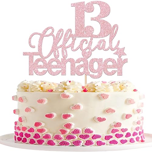 1 pieza de decoración oficial para pastel de 13 adolescentes con purpurina para cumpleaños de 13 años, suministros de fiesta de cumpleaños de 13,