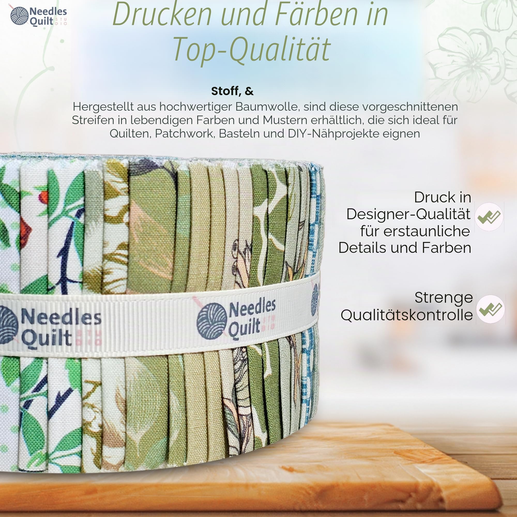 Needles Quilt Studio – 6,3 cm vorgeschnittenes 40 Stoffstreifen Bundle (Sommerwald) | Baumwollstreifen Bündel zum Quilten – Jelly Rollen zum Quilten Sortiment Stoffe Quilter & Nähen –