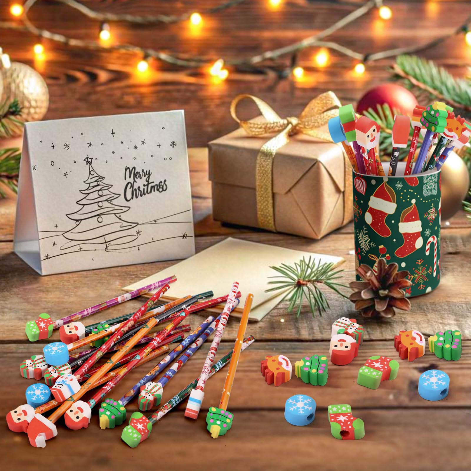 Amazon.co.jp: Kesote クリスマス 景品 文房具 24+24個セット 消しゴム