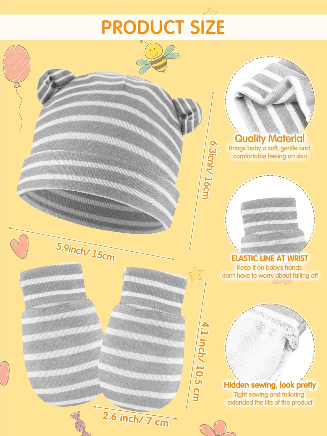 Geyoga 12 Pieces Newborn Hat Mittens Gloves Set Baby Boys Girls Cotton Baby Beanie for 0-12 Months - Image 2