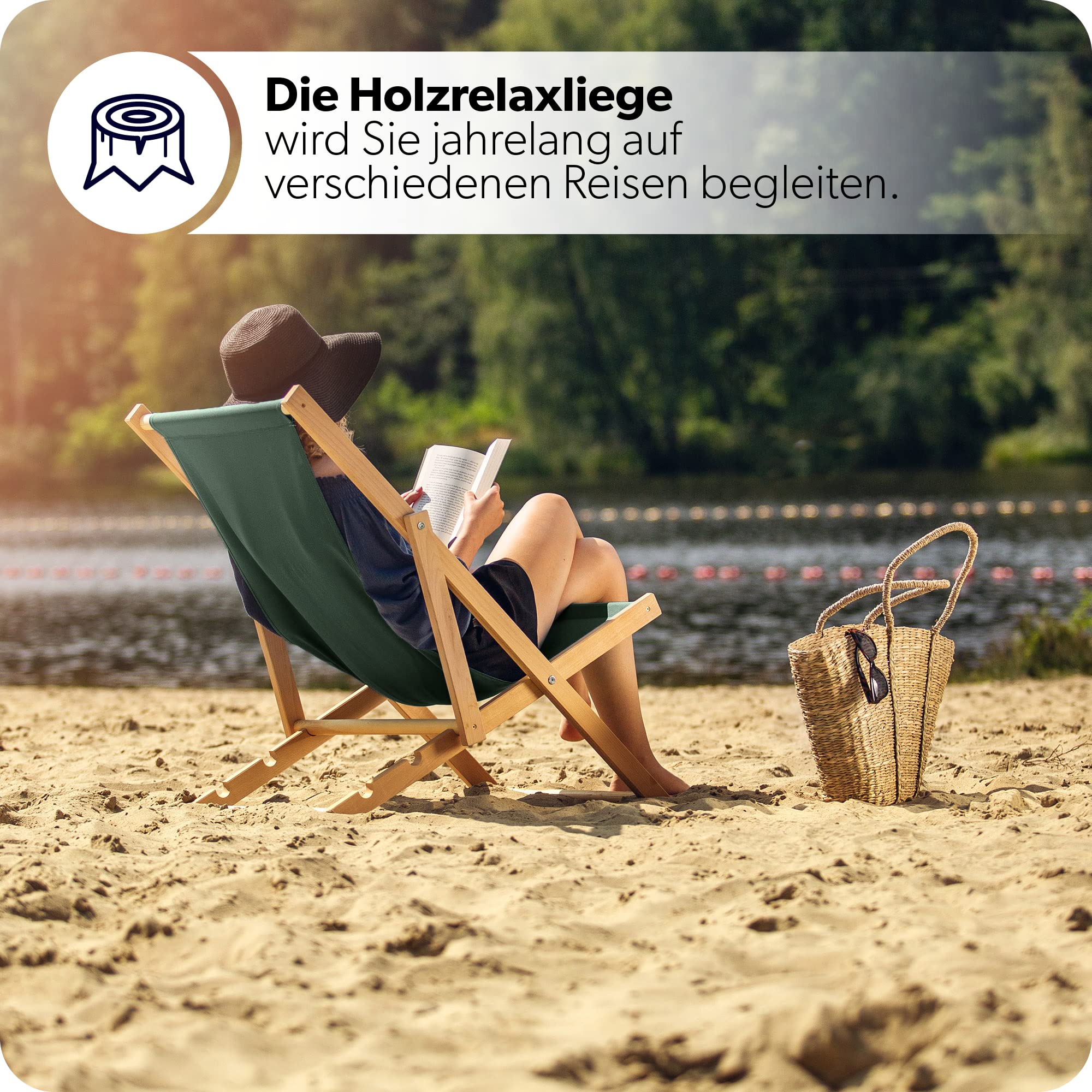 KADAX Liegestuhl, Strandstuhl aus Holz, Sonnenliege bis 120kg, Liege aus Buchenholz, Holzklappstühle, Strandliege, Klappliege für Strand, Holz-Liegestuhl (Dunkelgrün)