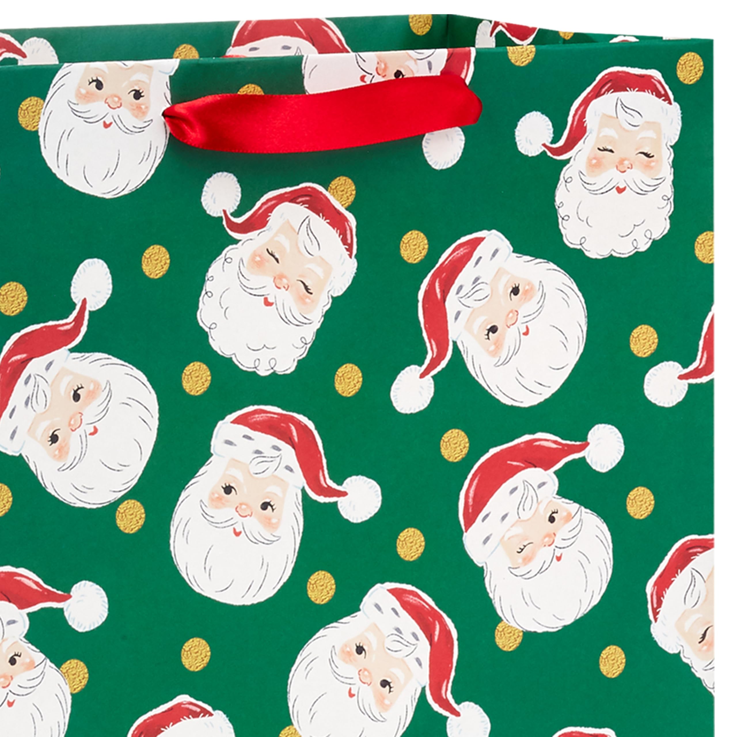 Hallmark Retro Christmas Gift Bag Bundle for Kids (2 Bags: 13" Large, 15" Extra Large) Vintage Santa, Ho Ho Ho, Green, Red and White
