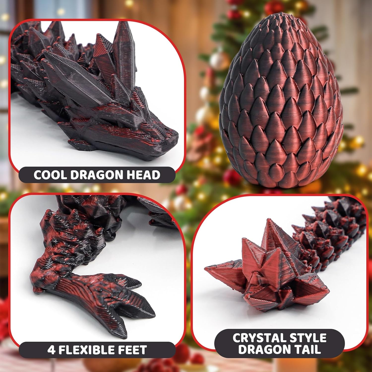 3D Printed Dragon Egg - Surprise Egg with 12" Flexible Crystal Dragon Inside, Mythical 3D Printed Gift Toy, Desk Executive Pet, Figurine Decor for Christmas, Birthday, Easter