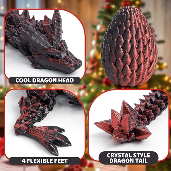 3D Printed Dragon Egg- Black and Red - Surprise Large Egg with 12