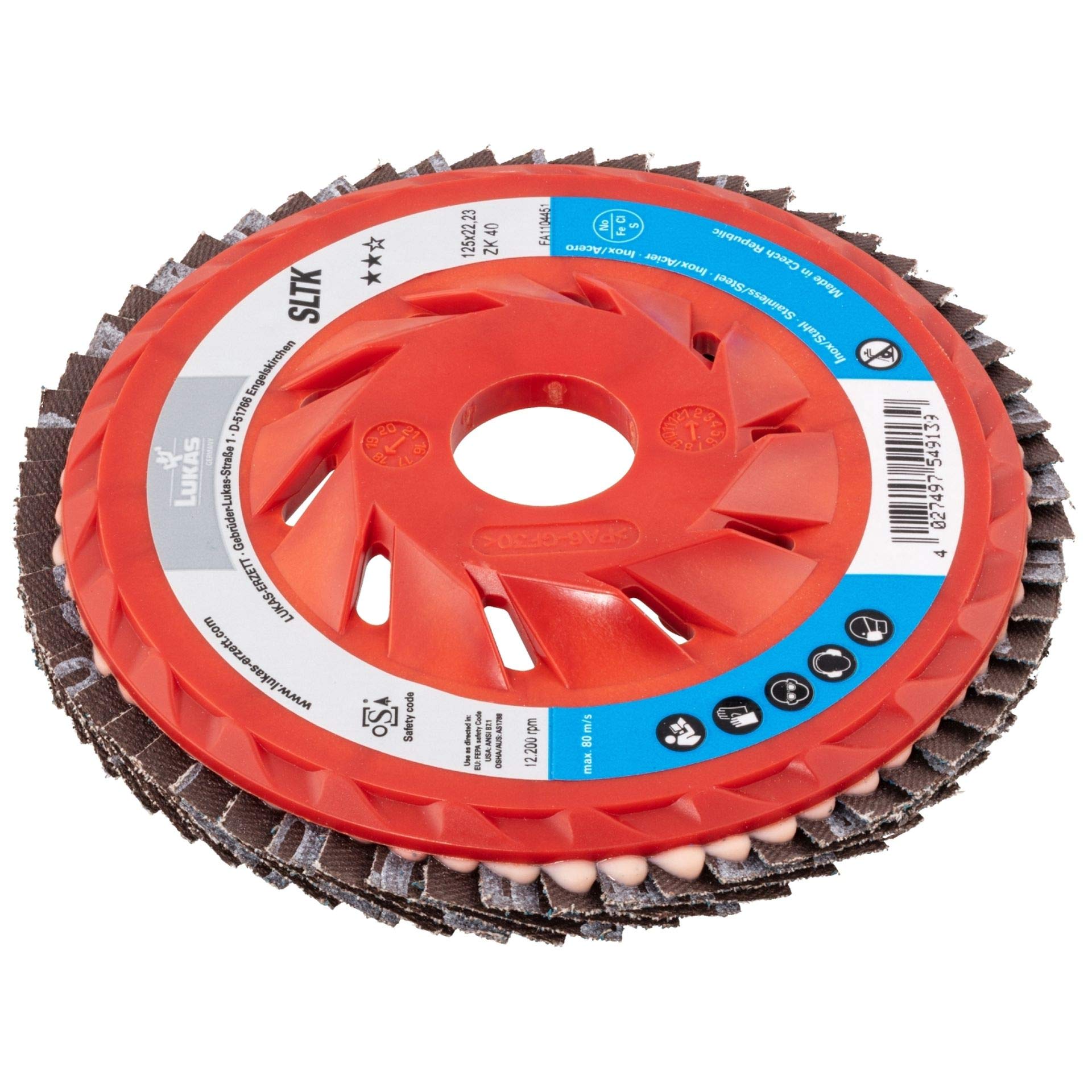 LUKAS SLTO Piatti Abrasivi Lamellari In Zircone Ø125 Mm | Grana 60, Foro 22,23 Mm, 10 Pezzi Per Smerigliatrice Angolare