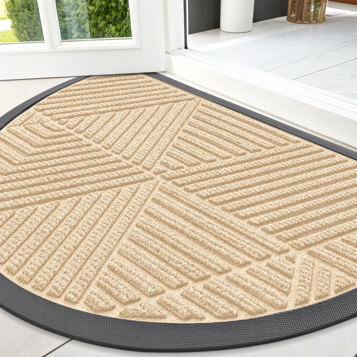 Smiry Half Circle Front Door Mat Outside Entrance, Rubber Doormat, 47x32