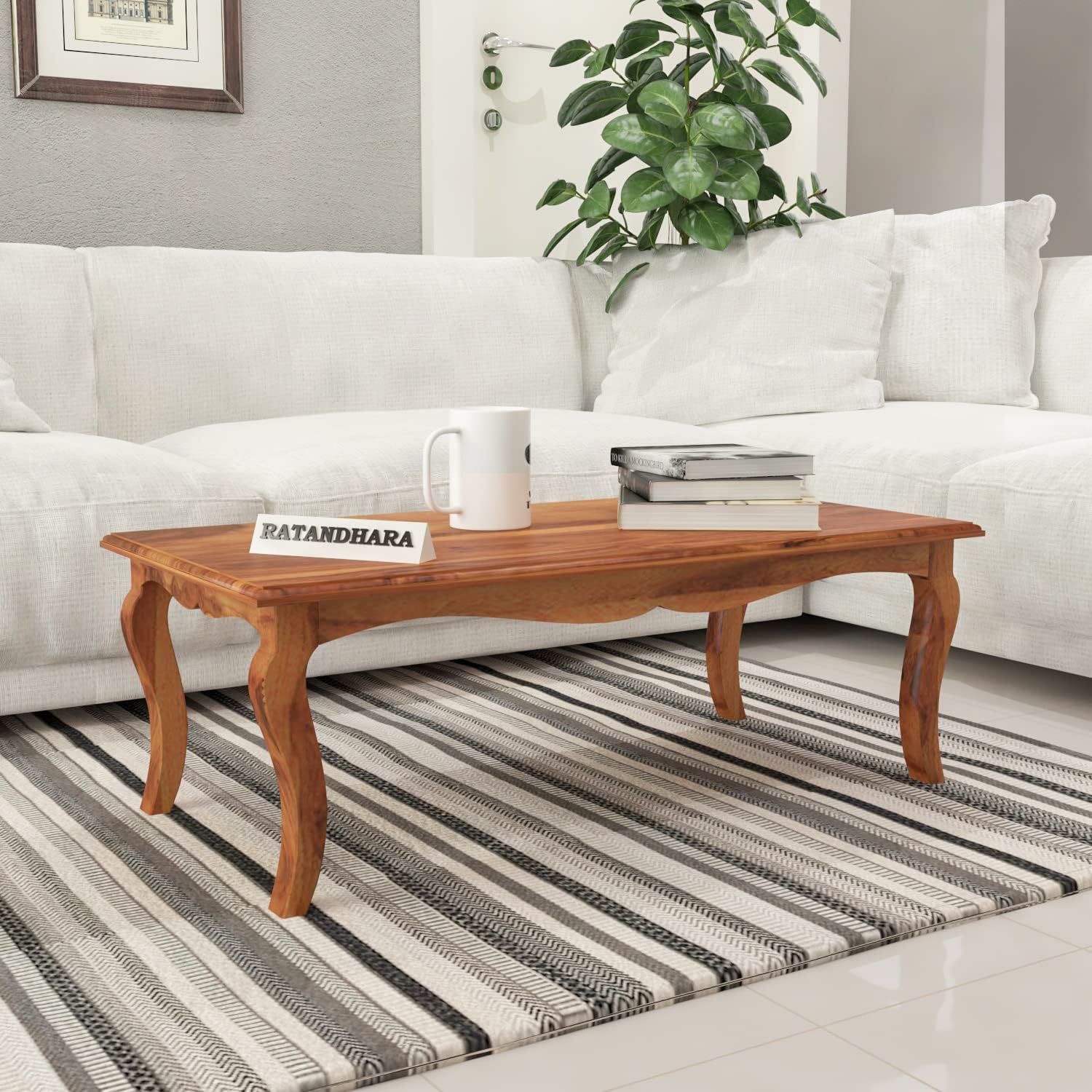 Solid Sheesham Wood Wooden Centre Table Coffee Table Center Table Teapoy for Living Room Wooden Home Furniture (Honey Finish, Large)