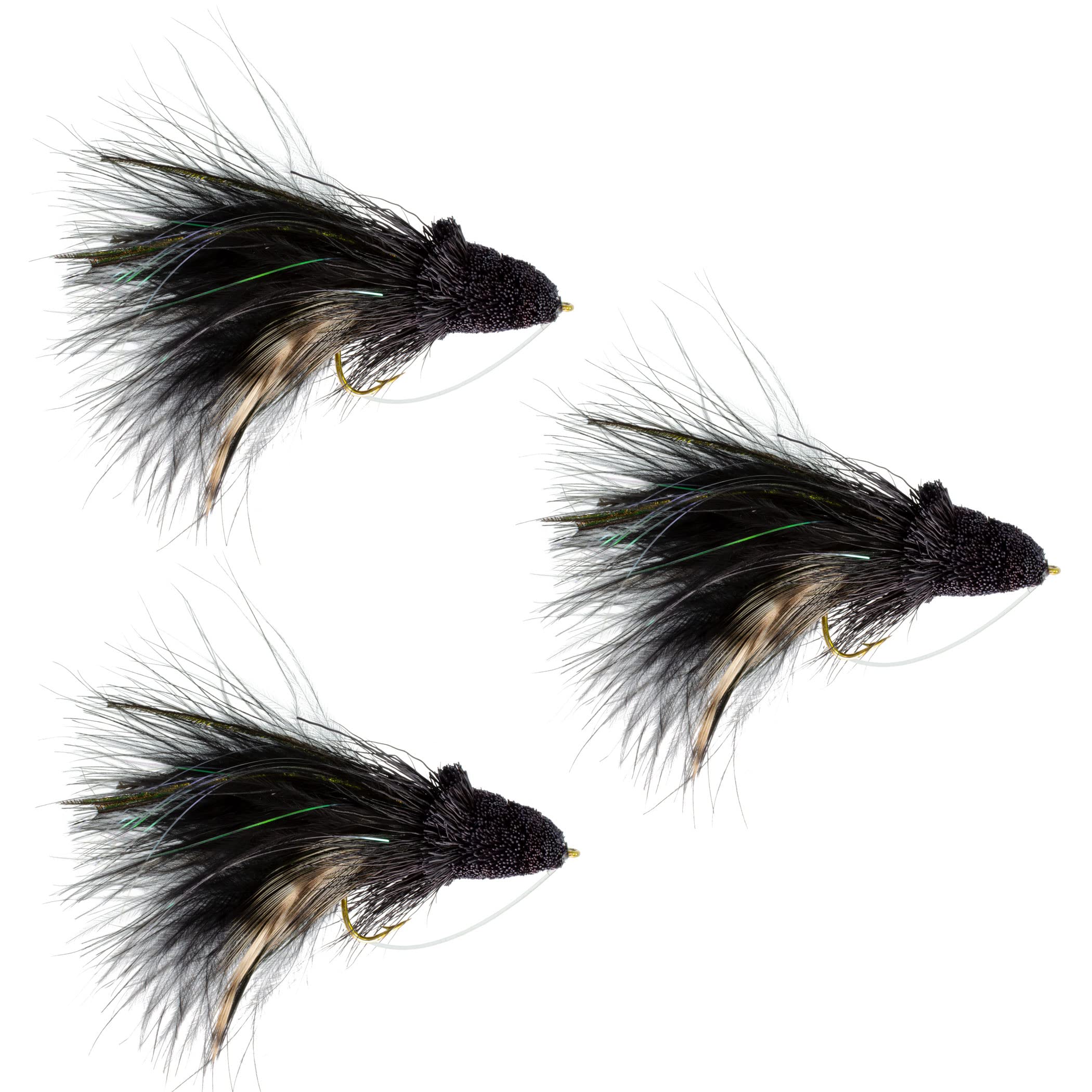 The Fly Fishing Place Black Dahlberg Diver Hair Bass Bugs - Fly Fishing Diving Flies - Set of 3 Flies Hook Size 4