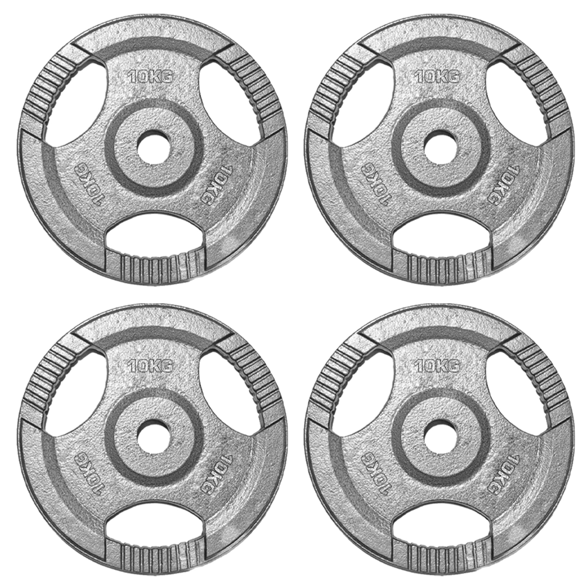 TNP Accessories 2-Inch Olympic Cast Iron Weight Plates (Set of 4) | Heavy-Duty Silver Tri-Grip for Barbells & Dumbbells | Home & Commercial Gym Strength Training (4 x 10kg)