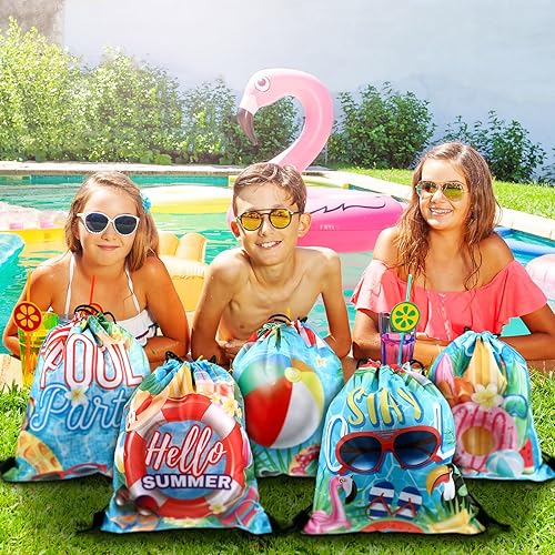 Miniatura 5 de Kacctyen Bolsas con cordón para piscina, playa, mochila con cordón de verano, bolsa de cumpleaños, decoración de fiesta de piscina (24 piezas)
