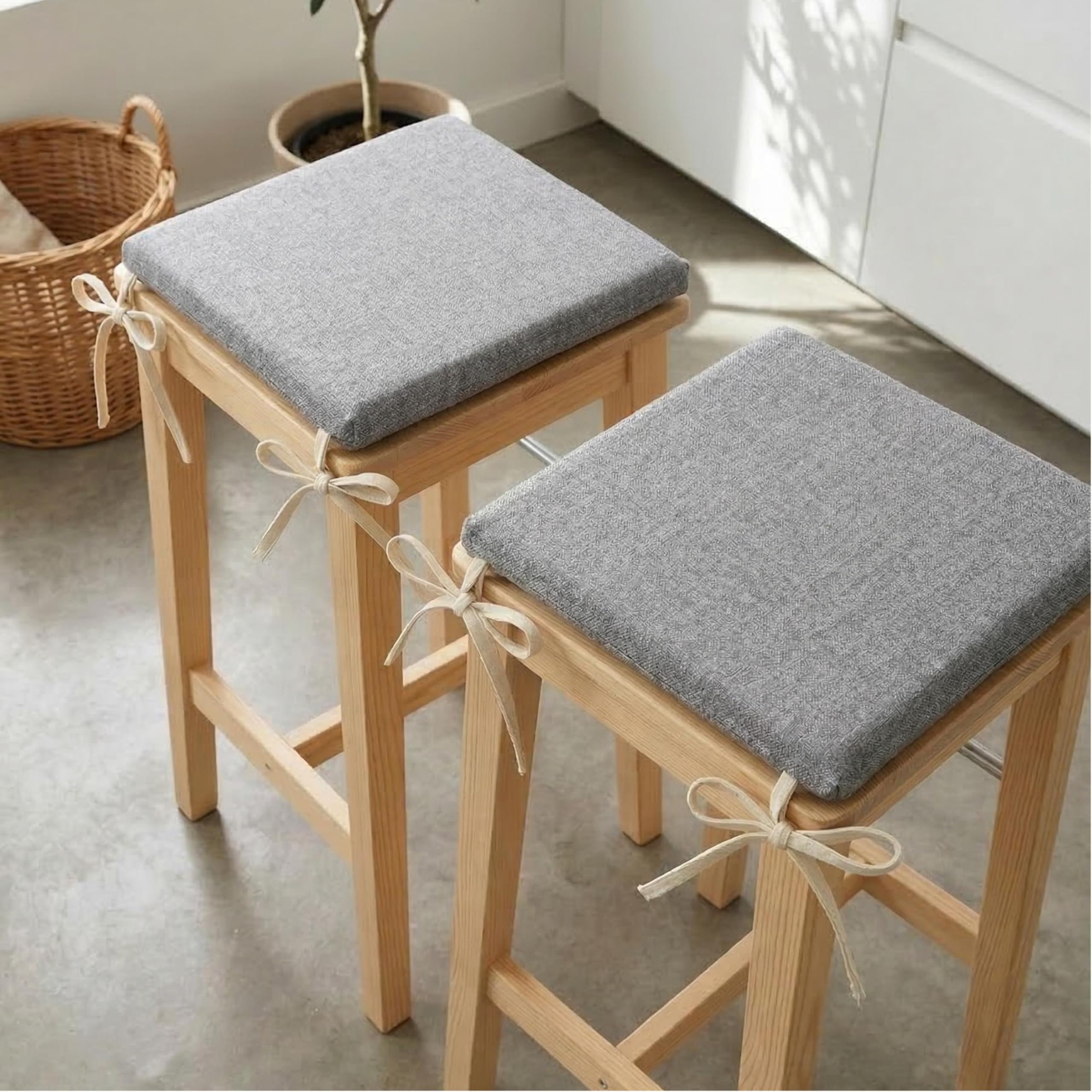 PIND Pack 2 Cojines Cuadrados para Silla 30x30x3,5 cm con Relleno de Espuma, con Cintas de Sujeción, Funda Efecto Lino Algodón y PES, Cojín para Taburetes, Comedor y Terraza