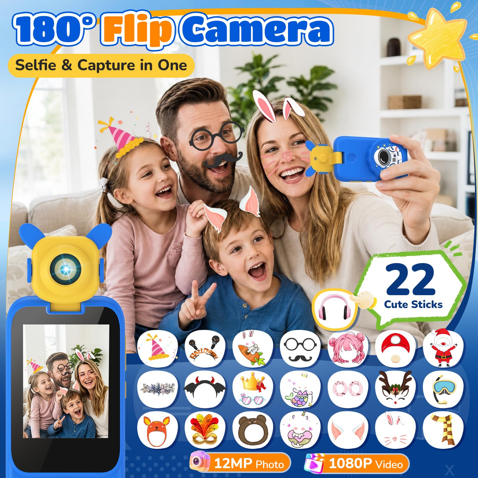 Smart Phone giocattolo per bambini per ragazzi: telefono cellulare con fotocamera flip a 180° e obiettivo microscopio, touchscreen da 2,8", ABC educativo, musica, giochi, scheda da 32 GB, per bambini