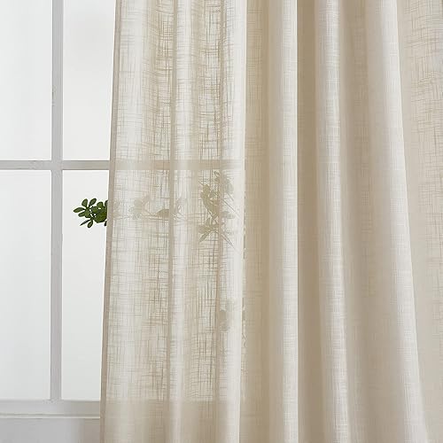 Miniatura 5 de VOILYBIRD Cortinas de Lino Semi Transparentes con Trabillas Superiores, Filtrado de Luz, Cortinas y Cortinajes Elegantes para Sala de Estar 52 x 108