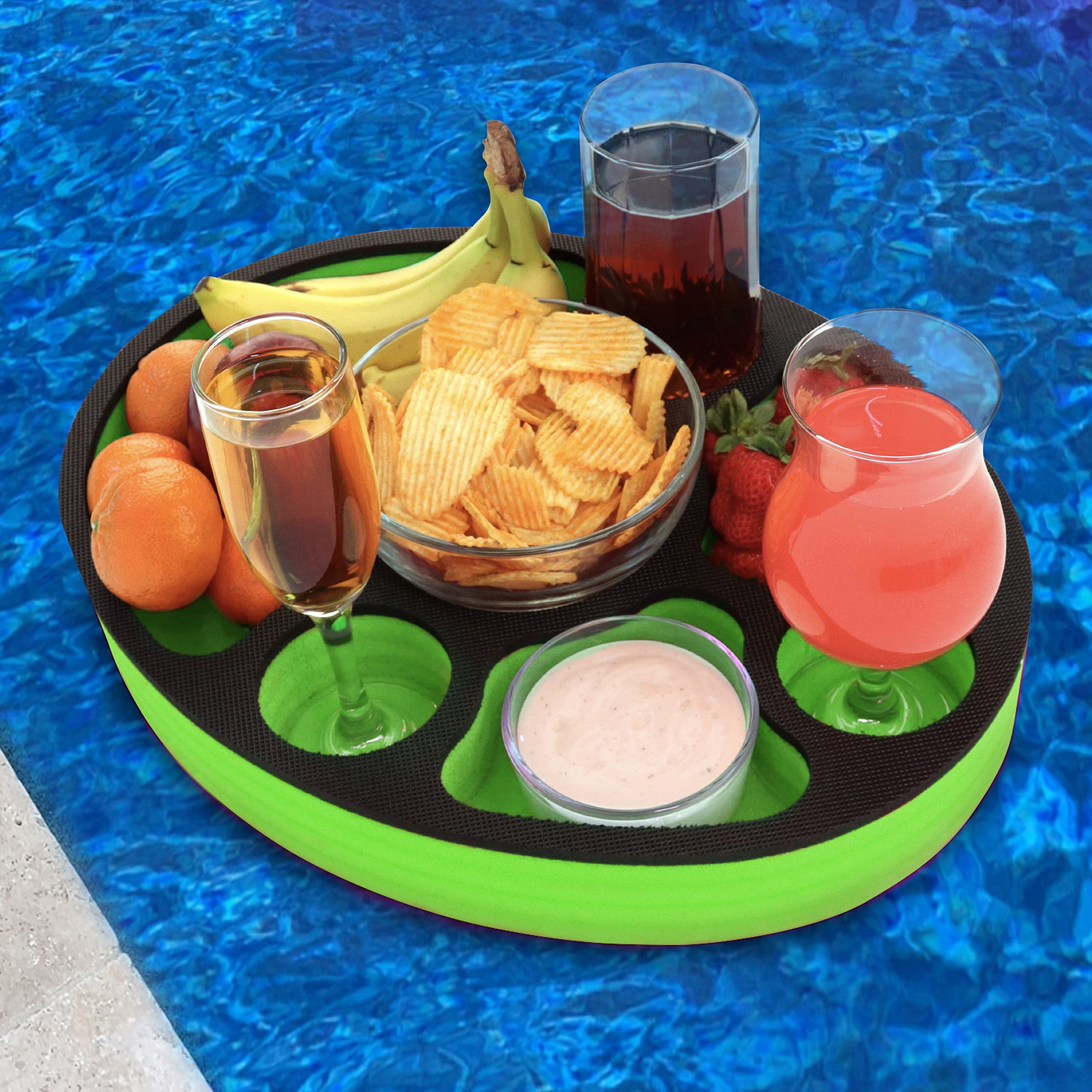 Polar Whale Floating Spa Hot Tub Bar Drink and Food Table Green and Black Refreshment Tray for Pool or Beach Party Float Lounge Durable Foam 17 Inches Oval 7 Compartment