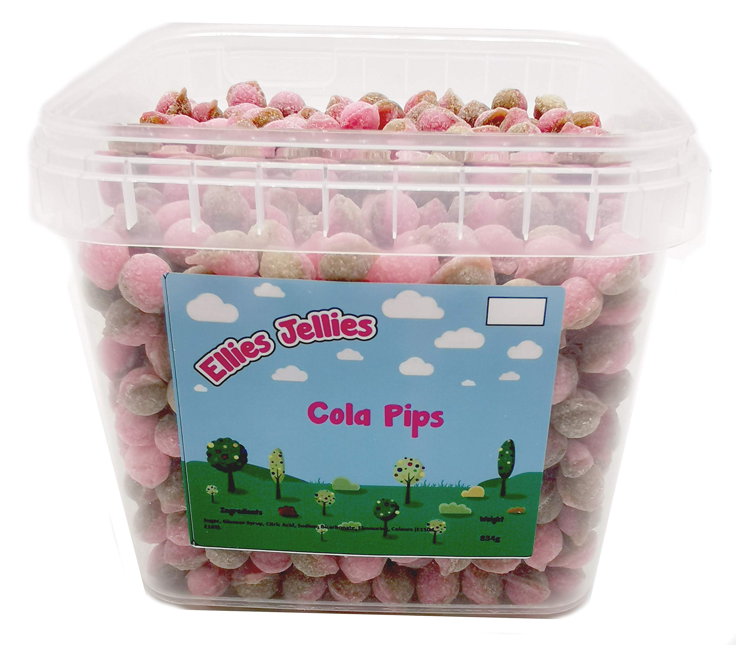Ellies Jellies, Cola Pips, 834g Square Tub, Mini Size, Cola Flavour, Sugar Dusted, Crunchy