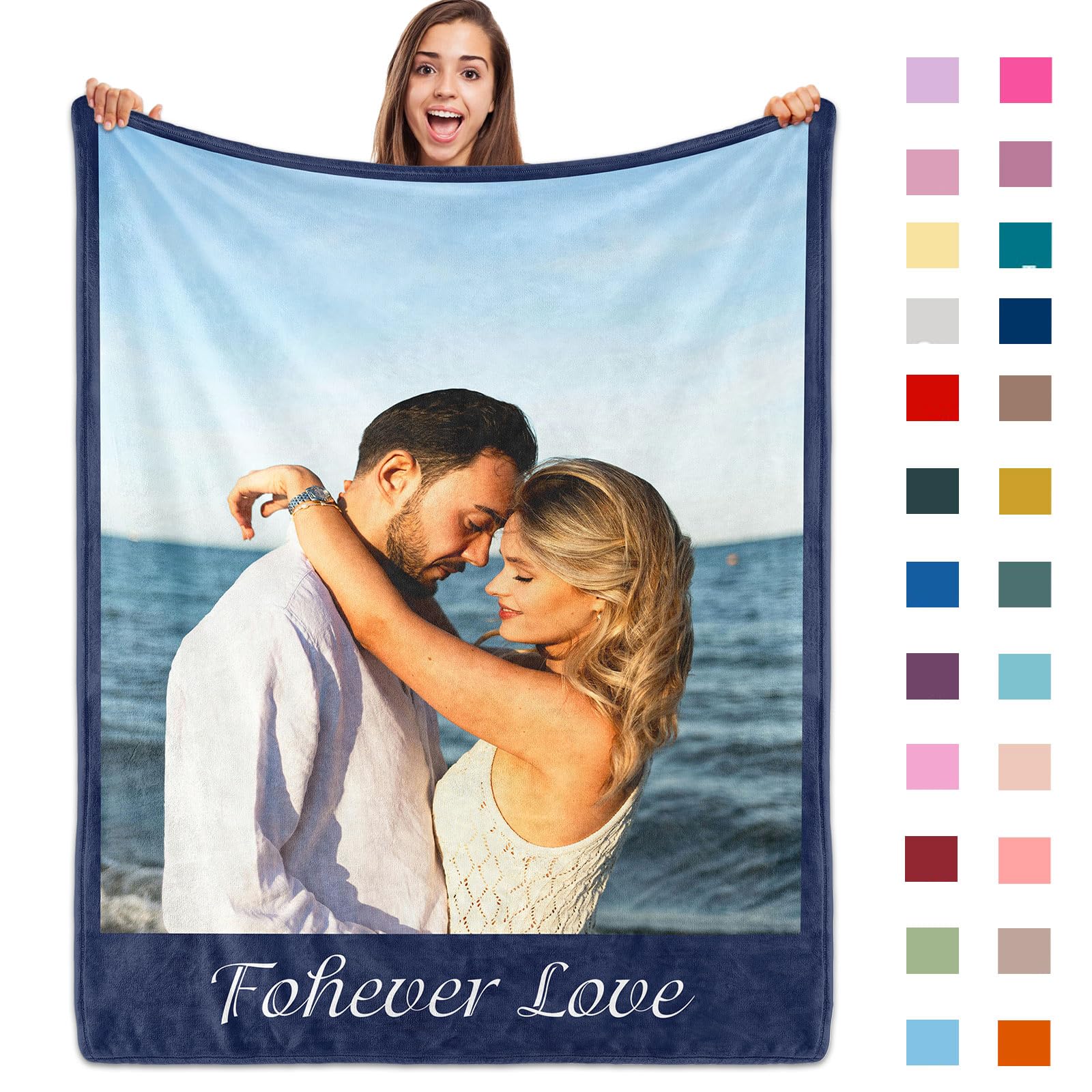 ROHBVMN Personalized Photo Blanket with Text, Customised for Loved Ones for Girlfriend, Boyfriend, Wife or Husband