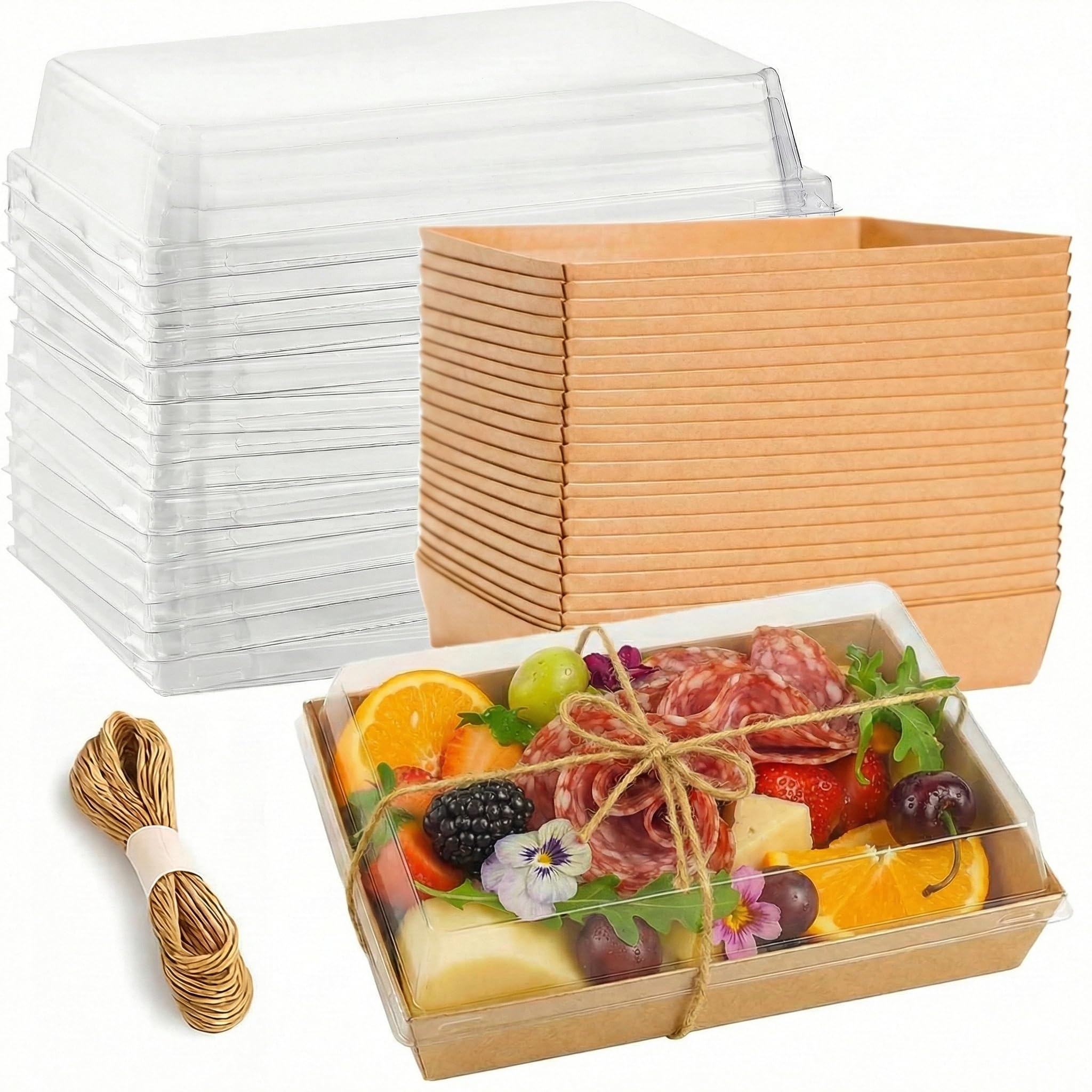 50 Pack 8x6in Charcuterie Board Boxes with Clear Lids, Paper Containers
