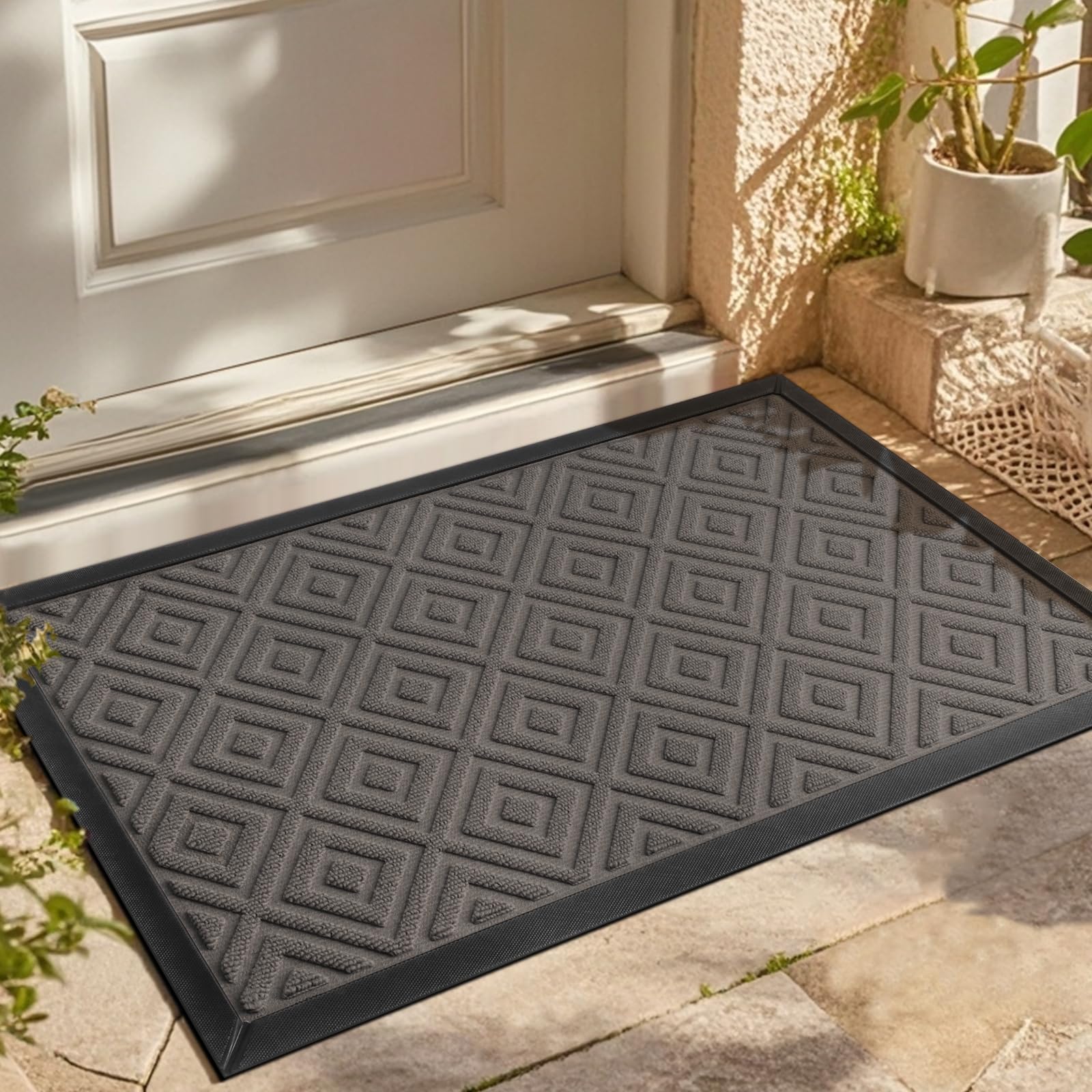 LEKEEPGO Felpudo Entrada Casa 43x75cm, Drenaje Felpudo Exterior, Alfombra Entrada Casa Antideslizante, Alfombras de Exterior Lavables, Tapete Entrada para Exterior, Balcón, Corredor, Gris