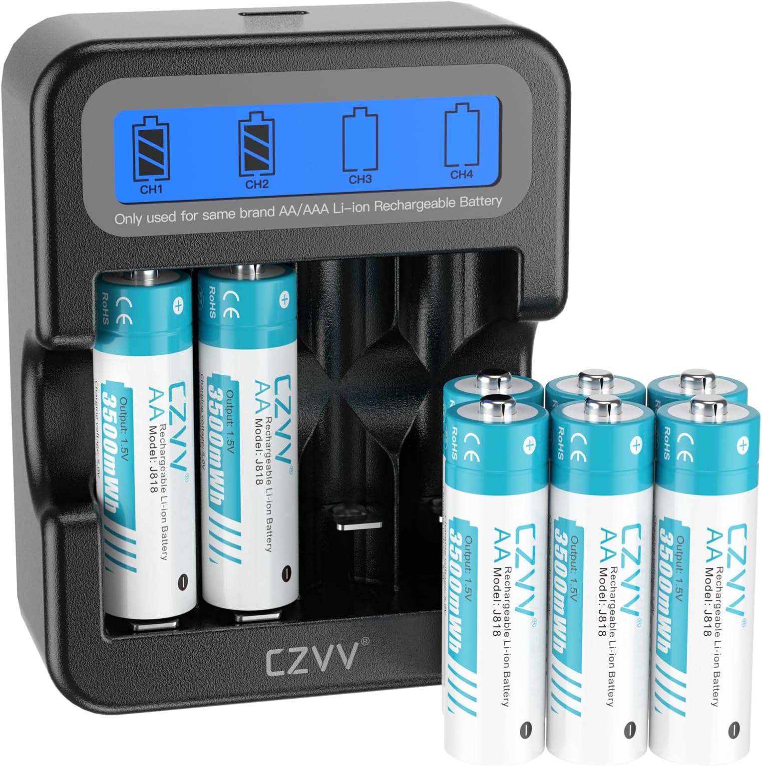 Pile Rechargeable Aa Lot De 8 Piles Au Lithium Rechargeables Aa 1,5 V Avec Chargeur De Aa Rechargeable