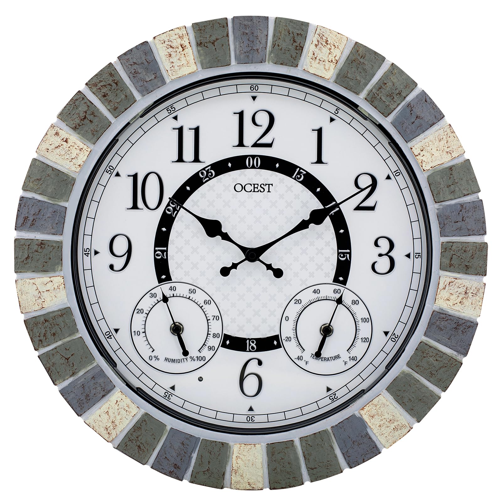 OCEST Reloj grande de 18 pulgadas para exteriores, impermeable, termómetro, higrómetro, luz nocturna, relojes de pared iluminados, funciona con pilas, silencioso, sin tictac, ideal para patio, jardín