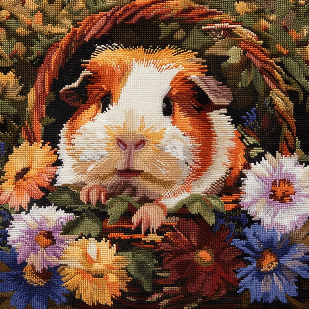 WallustrioaW Latch Hook Kits DIY Throw Pillow Cover,Guinea Pigs Flowers