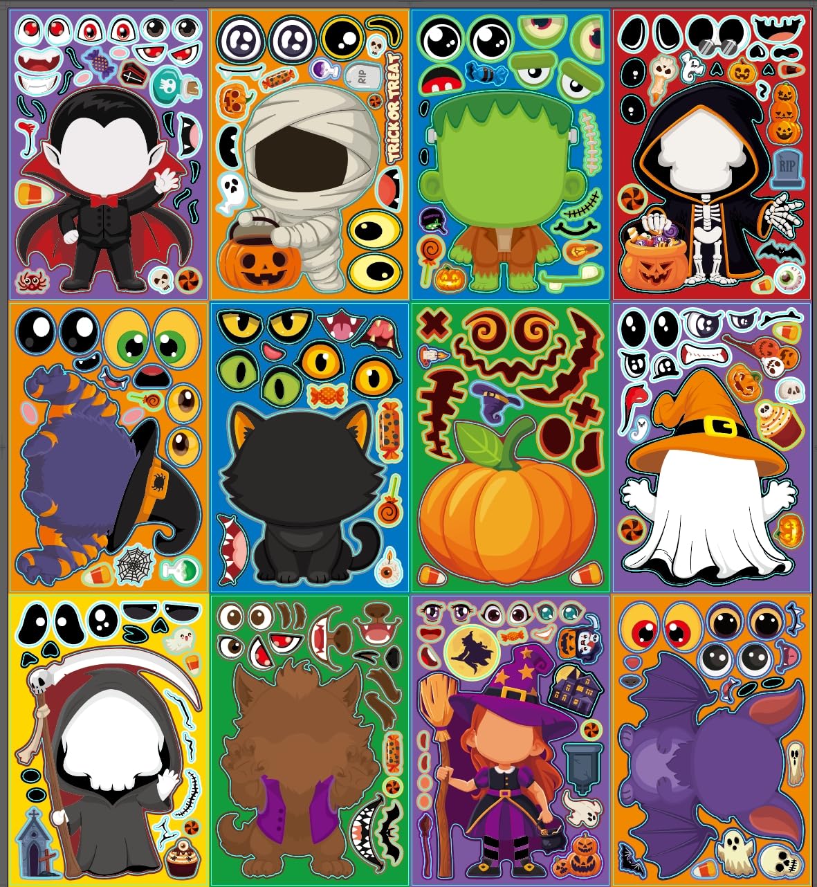 48 Sheets Halloween Stickers for Kids,Halloween Crafts Party Bag Fillers — image 1