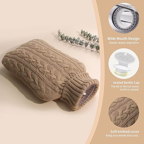 Miniatura 5 de Samply Botella de agua caliente con cubierta de punto, bolsa de agua caliente de 2 litros para compresión caliente y fría, calentador de manos y