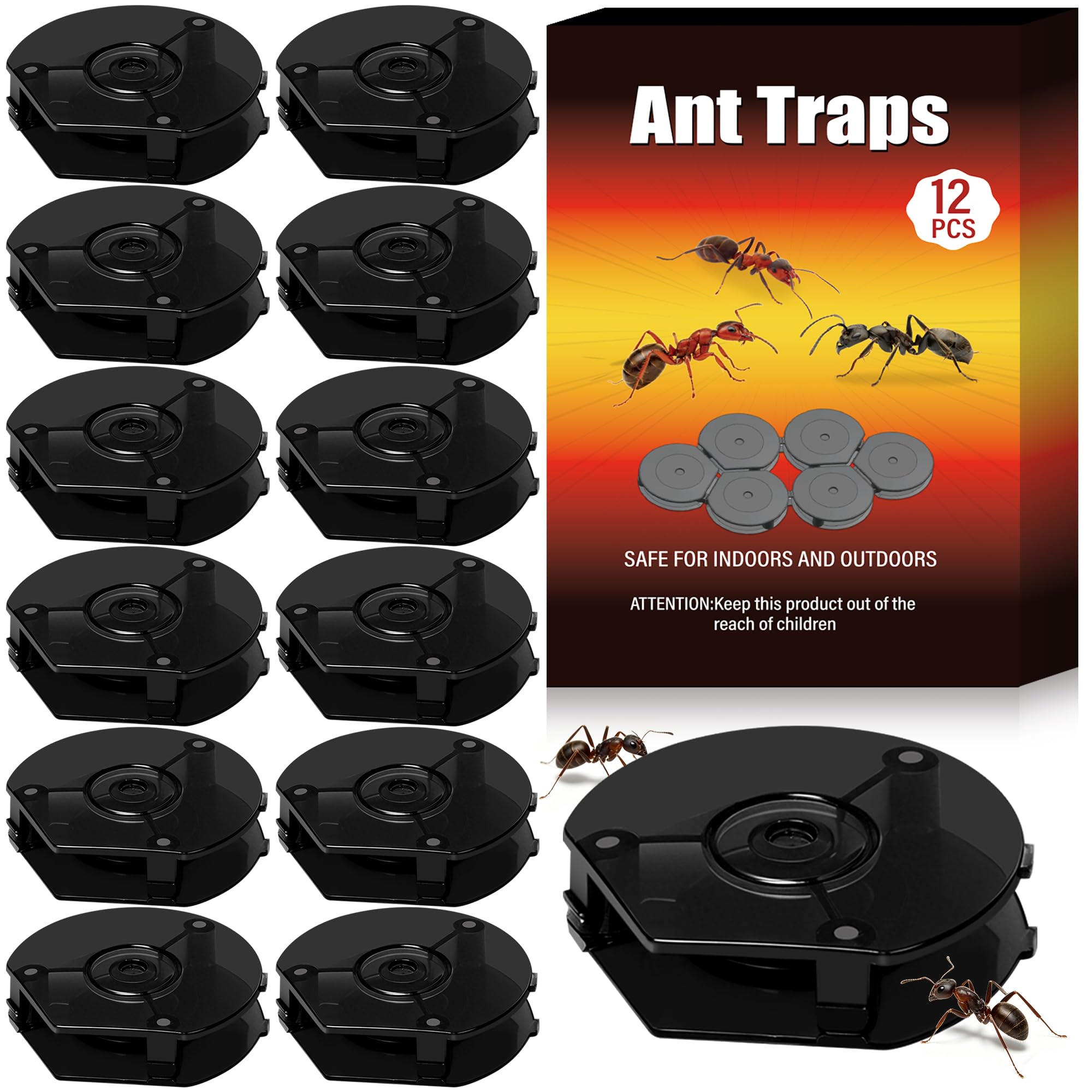 12 Pcs Ant Bait Stations for Indoor & Outdoor Use – Ant Bait with Nest-Eliminating Effect for Kitchen, Home, Balcony, and Garage – Odorless