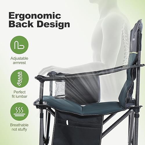 Miniatura 8 de LET'S CAMP Silla de campamento plegable de gran tamaño, portátil, resistente al aire libre, silla de césped con soporte para tazas, bolsillo de