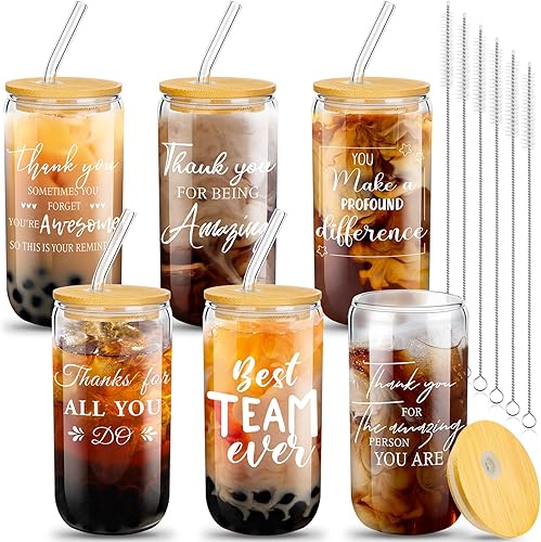 Miniatura 1 de Juego de 6 vasos de vidrio de agradecimiento para empleados, regalos de Navidad de agradecimiento para empleados, compañeros de trabajo, vasos de