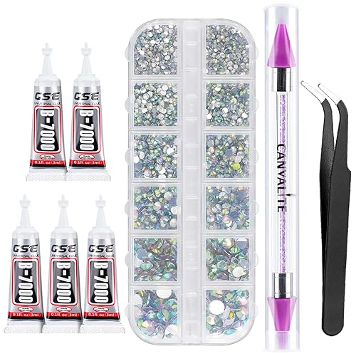 Miniatura 7 de Canvalite - 5800 piezas de medias perlas para manualidades, perlas de uñas para arte de uñas, 7 tamaños, perlas de parte trasera plana, dijes de